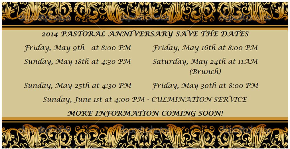 2014 Pastoral Anniversary Save The Dates