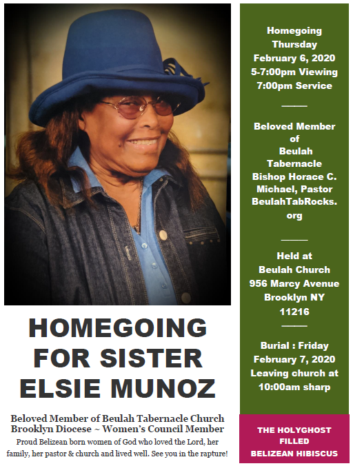 Homegoing Celebration for Sister Elsie Munoz @ Beulah Church of God in Christ Jesus | New York | United States