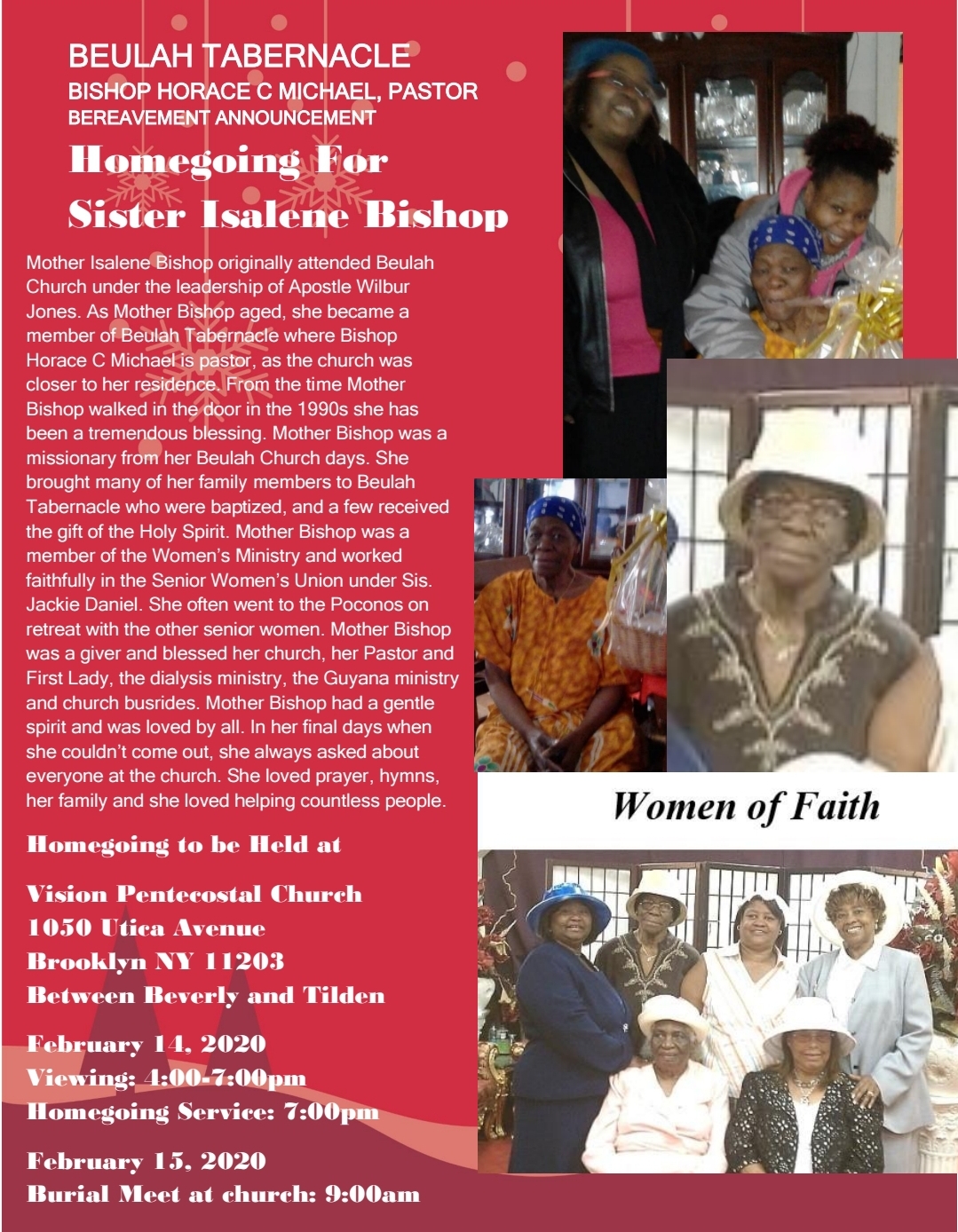 Homegoing Celebration for Mother Islene Bishop @ Vision Pentecostal Church | New York | United States