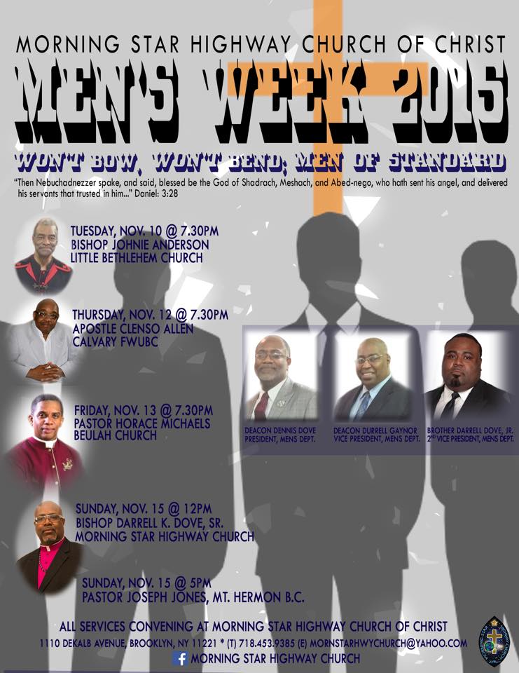 To: Morning Star Highway Church - Men's Week 2015 @ Morning Star Highway Church of Christ | New York | United States