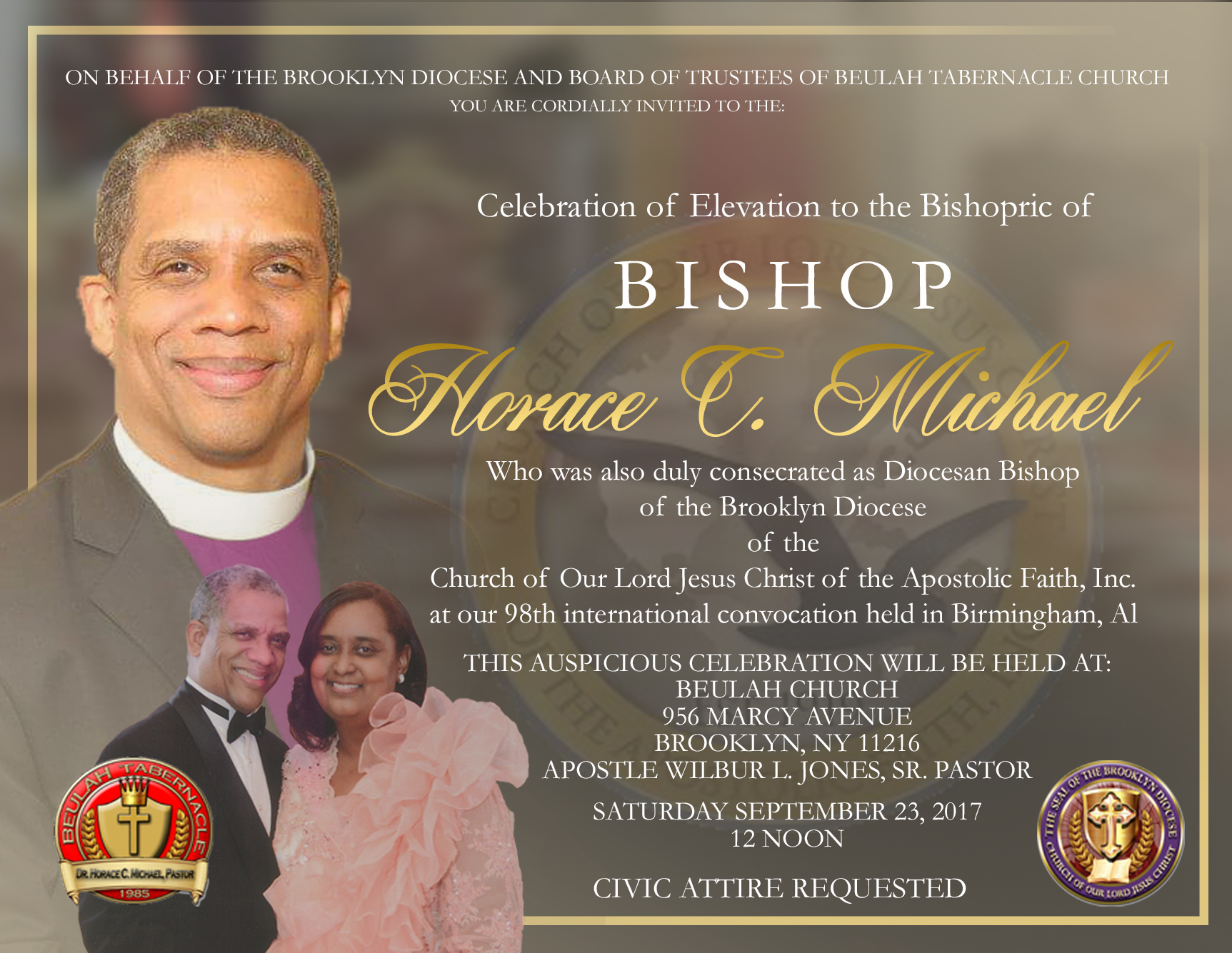 The Brooklyn Celebration of Elevation to the Bishopric @ Beulah Church of God in Christ Jesus | New York | United States