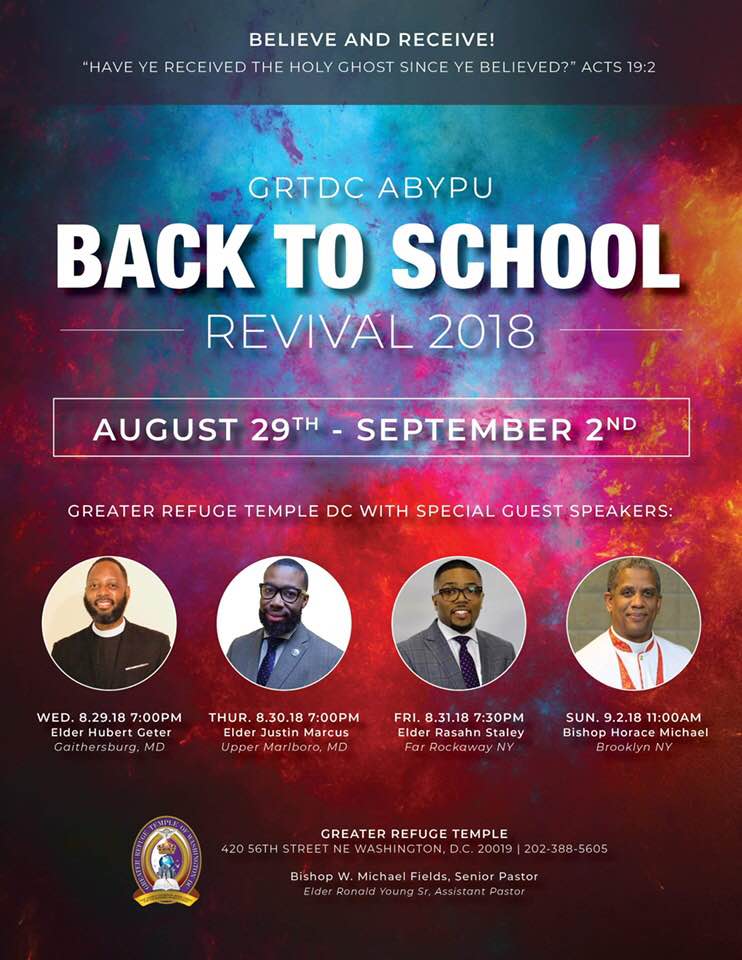 Greater Refuge Temple DC Back To School Revival 2018 @ Greater Refuge Temple Church - DC | Washington | District of Columbia | United States